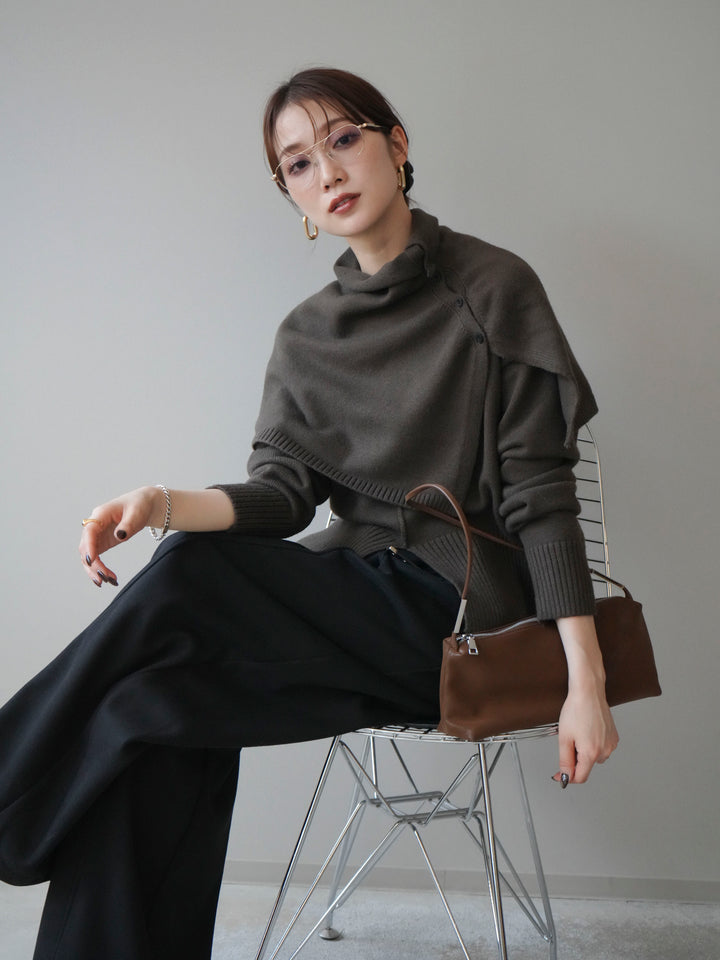 [予約]フロントスリットネックアンサンブルニット/khaki