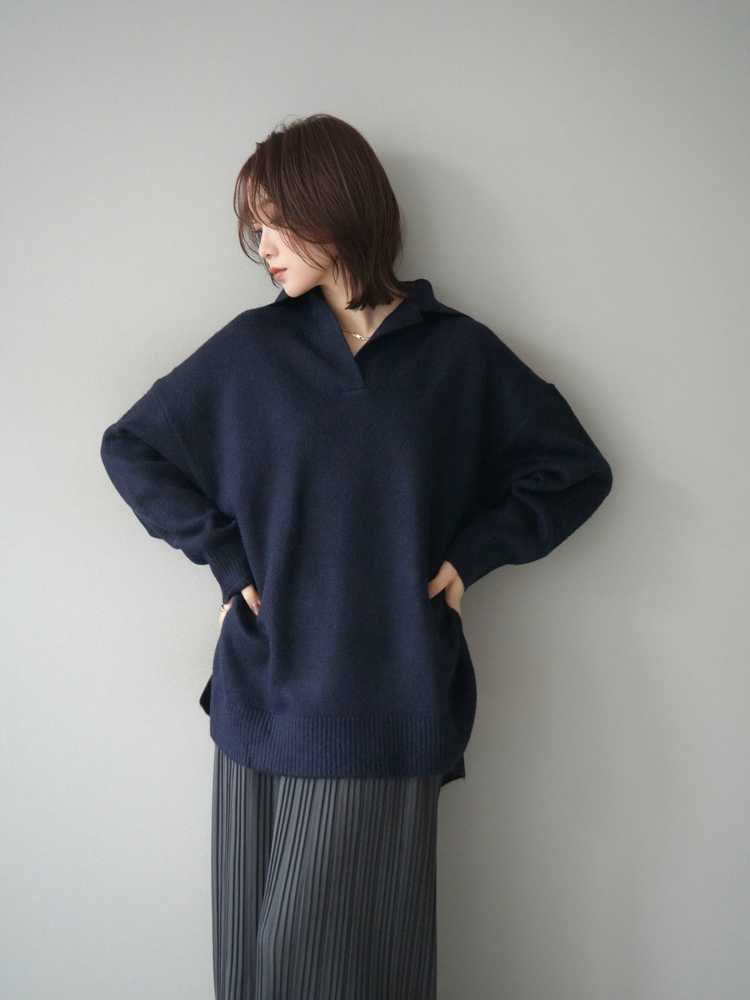 [SET]スキッパーオーバーニットプルオーバー+選べるアクセセット(2set)