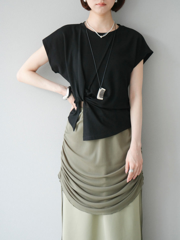 [予約]カシュクールTシャツ＆コームネックレスSET /ブラック