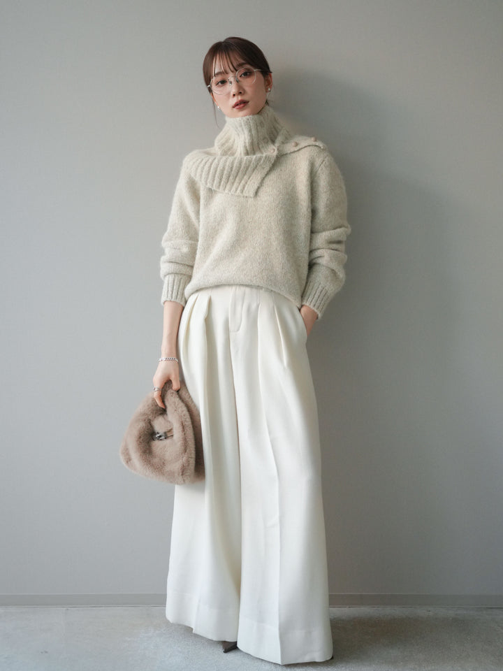 [予約]ウールタッチベルト付ワイドパンツ/offwhite