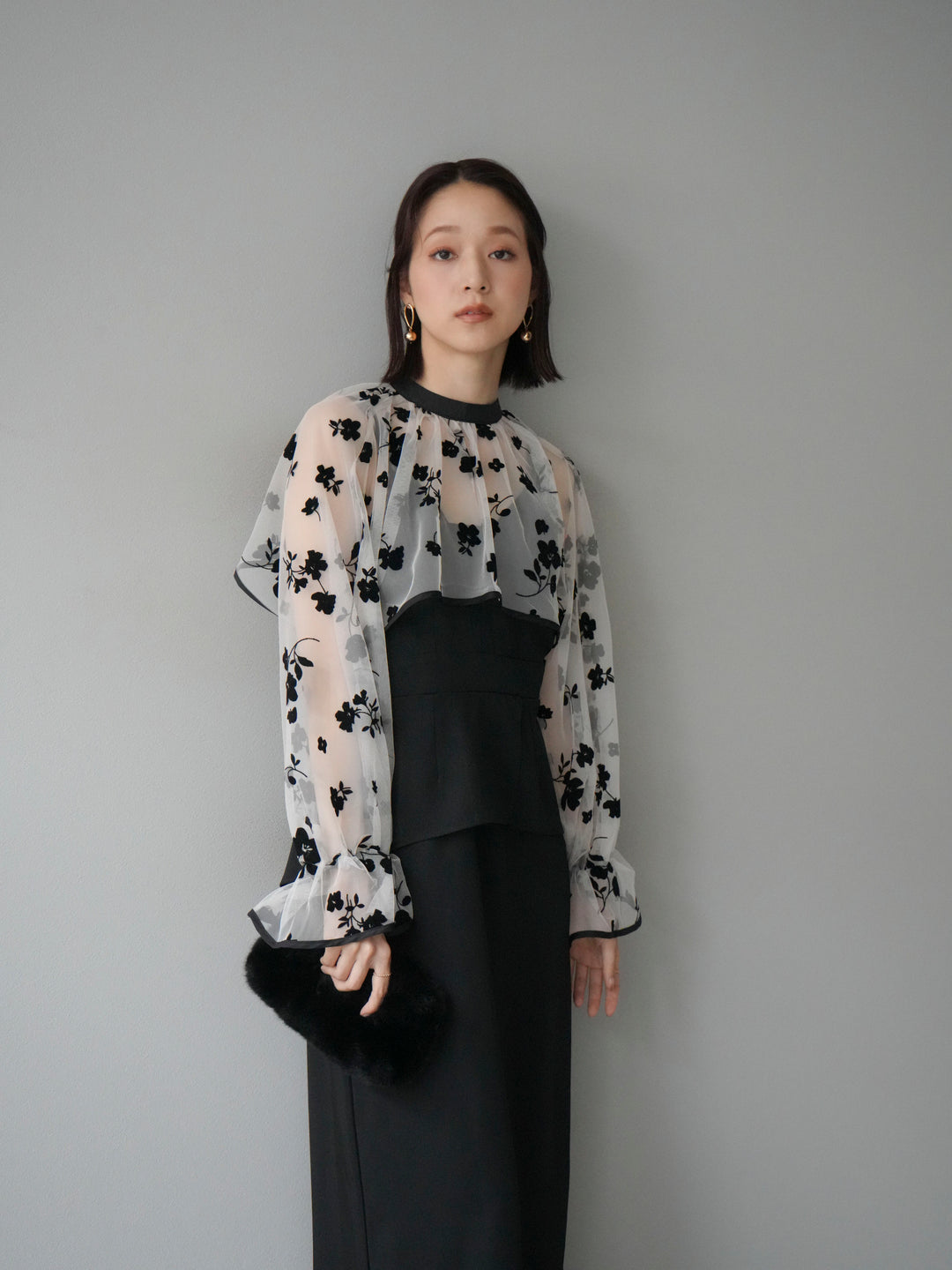 [予約]チュールフラワーフロッキーショートブラウス/ホワイト