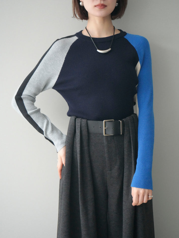 [SET]バイカラーラグランニットトップス+選べるアクセセット(2set)