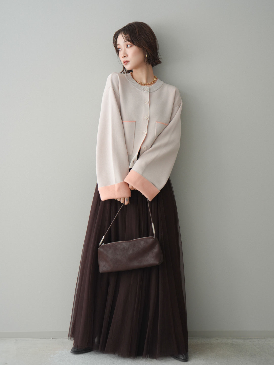 [SET]レーヨンポリダブルフェイスニットカーディガン+チュールボリュームスカート(2set)