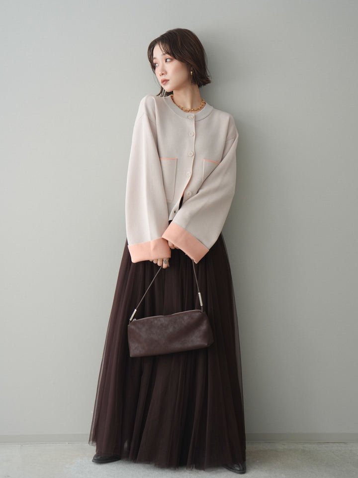 [SET]レーヨンポリダブルフェイスニットカーディガン+チュールボリュームスカート(2set)