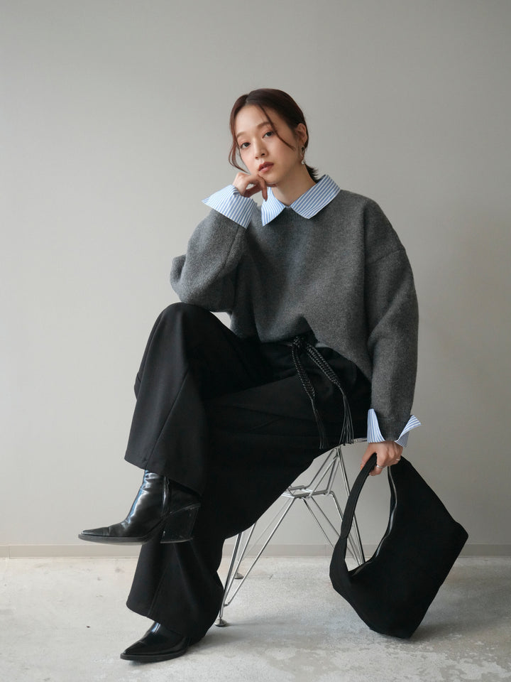 [SET]2WAYストライプ襟ニットプルオーバー+選べるアクセセット(2set)