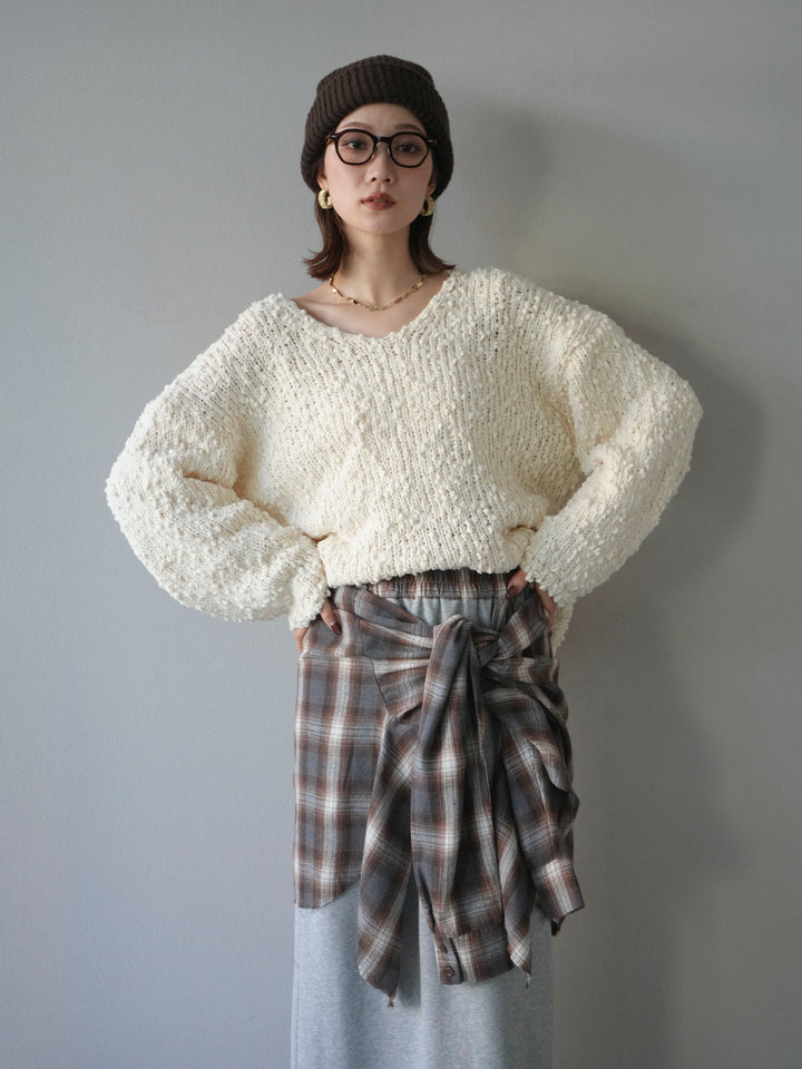[予約]メランジポコポコニットプルオーバー/ivory