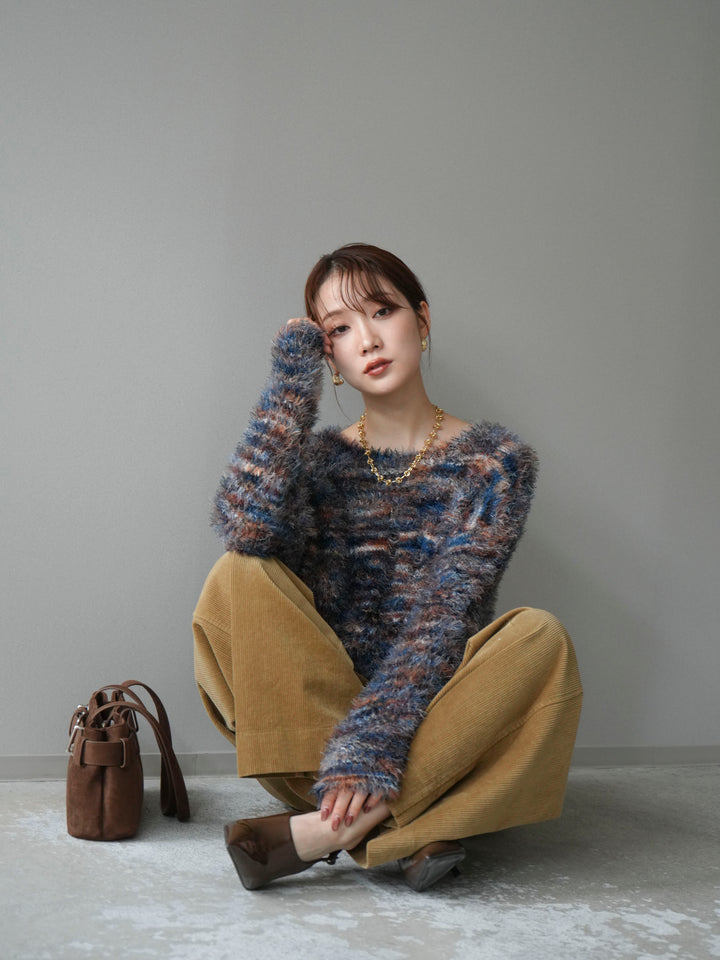 [予約]ミックスシャギールーズニットプルオーバー/blue