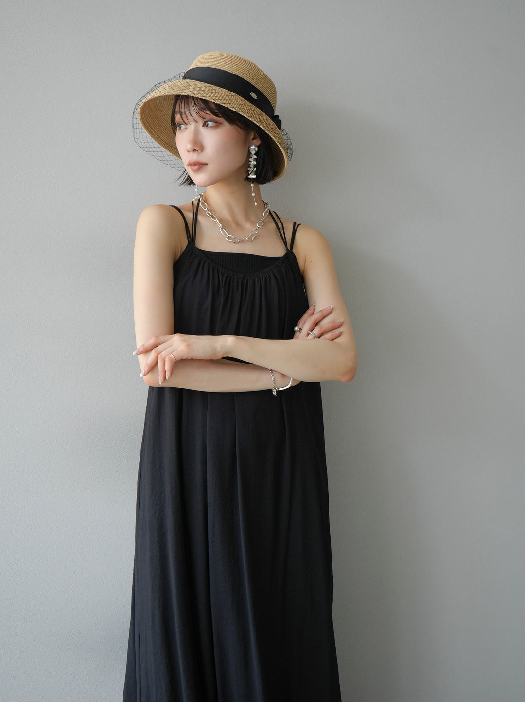 [3] Crepe chiffon camisole dress/black
