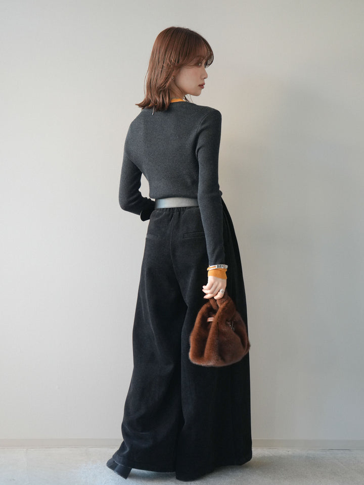 [予約]ベルトデザインループコールテンワイドパンツ(ベルト付き)/black