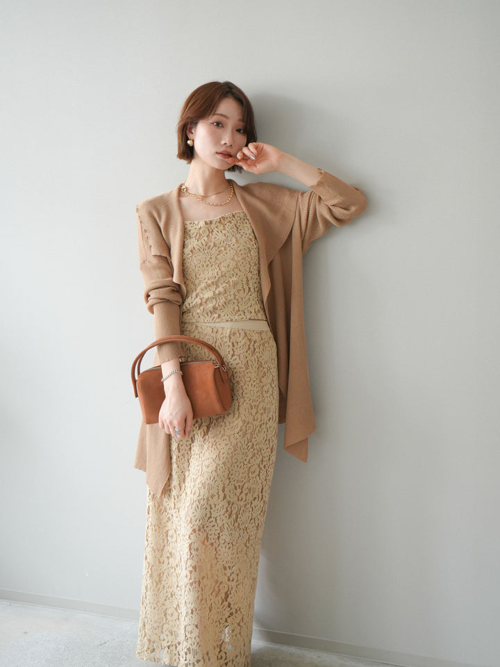 [SET]ドレープリブニットガウン+フルレースキャミ＆IラインスカートSET UP(2set)