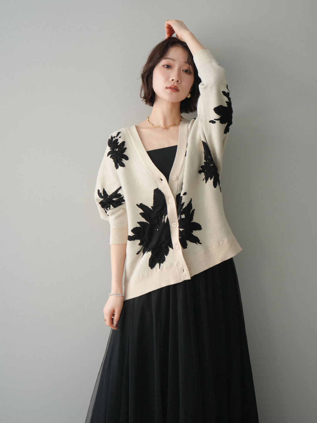 [SET]フラワージャガードニットカーディガン+フラワージャガードニットカーディガン(2set)