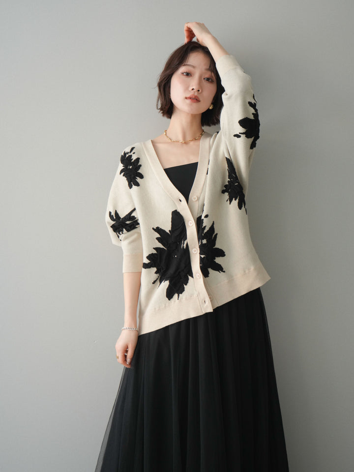 [SET]フラワージャガードニットカーディガン+フラワージャガードニットカーディガン(2set)