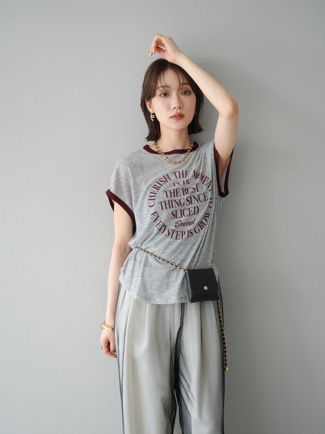 [SET]シアーフライス ロゴプリントT +コード刺繍チュールレイヤードパンツ(2set)