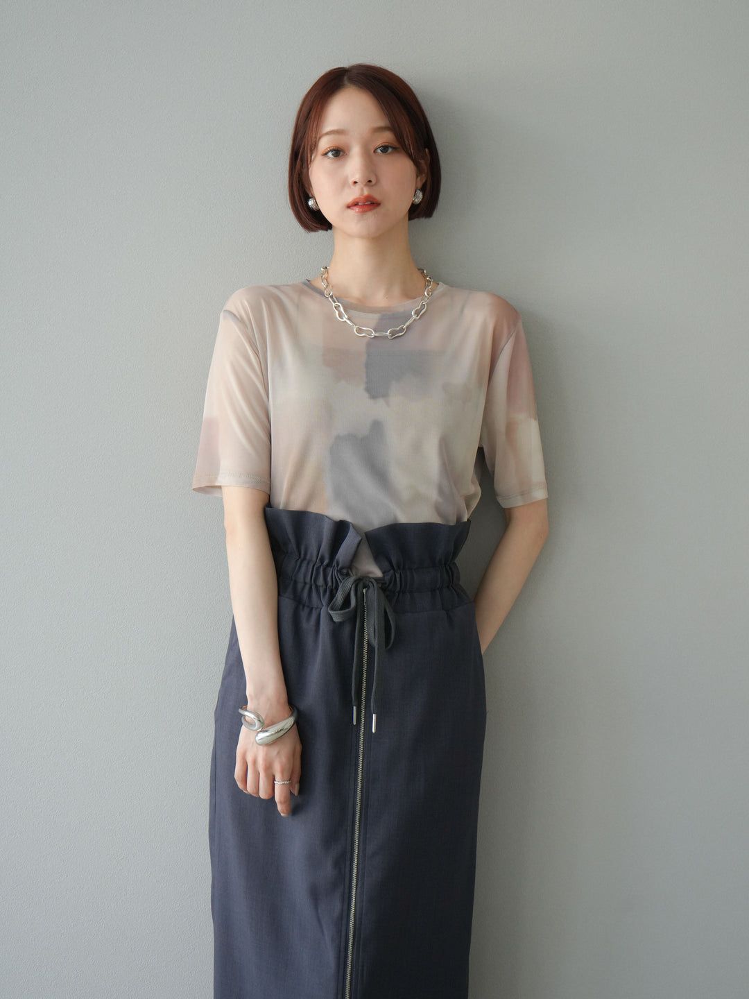 [套裝] 水彩藝術透視T卹 + Heather Ester 褶皺拉鍊裙 (2套)