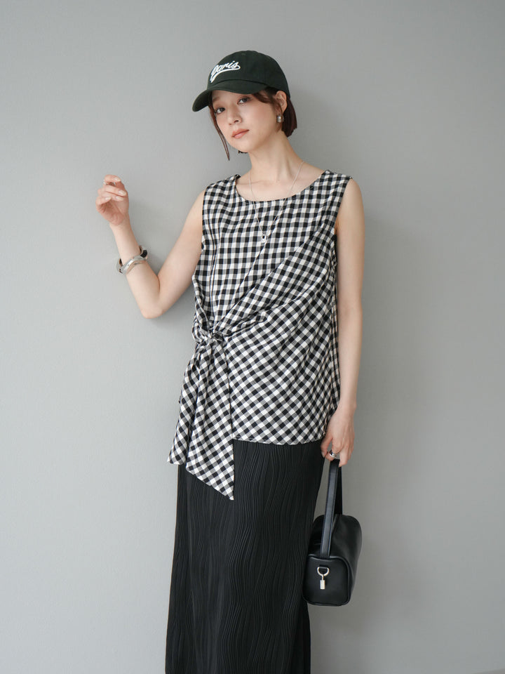 [SET] 前裹式無袖上衣+波浪滾邊緊身裙（2套）