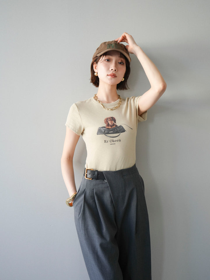 【套裝】狗狗緊身T卹+不對稱皮帶束口寬褲（兩件套）