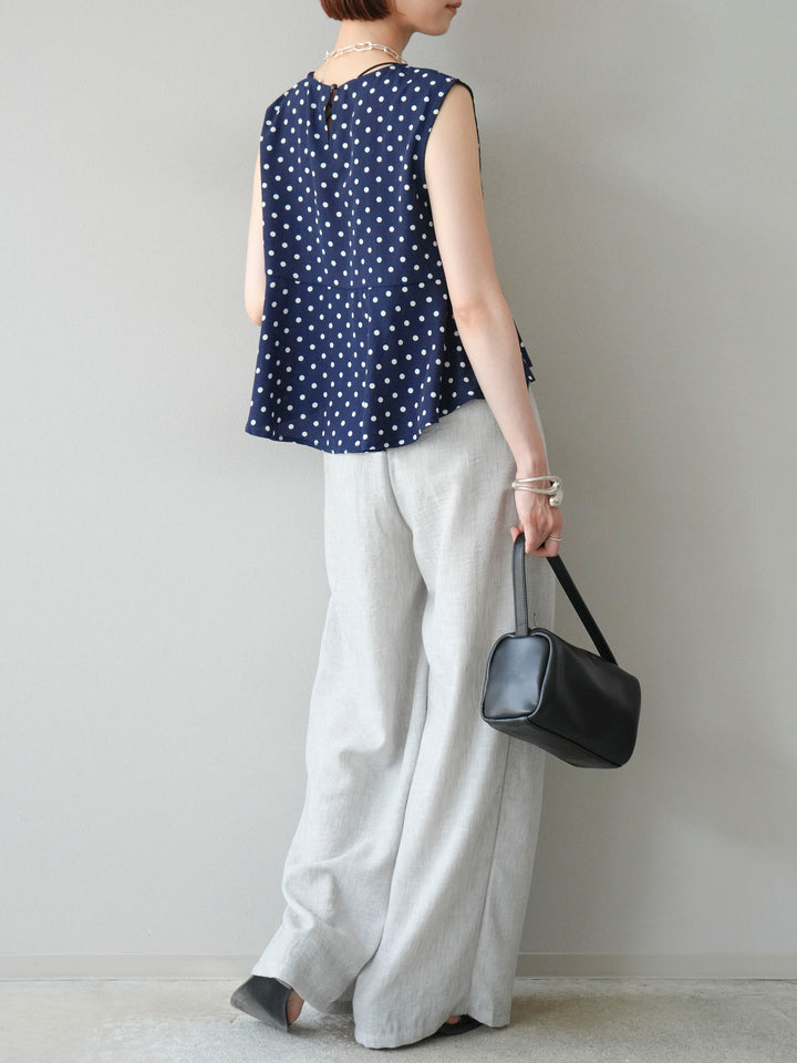 [予約]リネンライクベルト付タックループワイドパンツ/ライトグレー