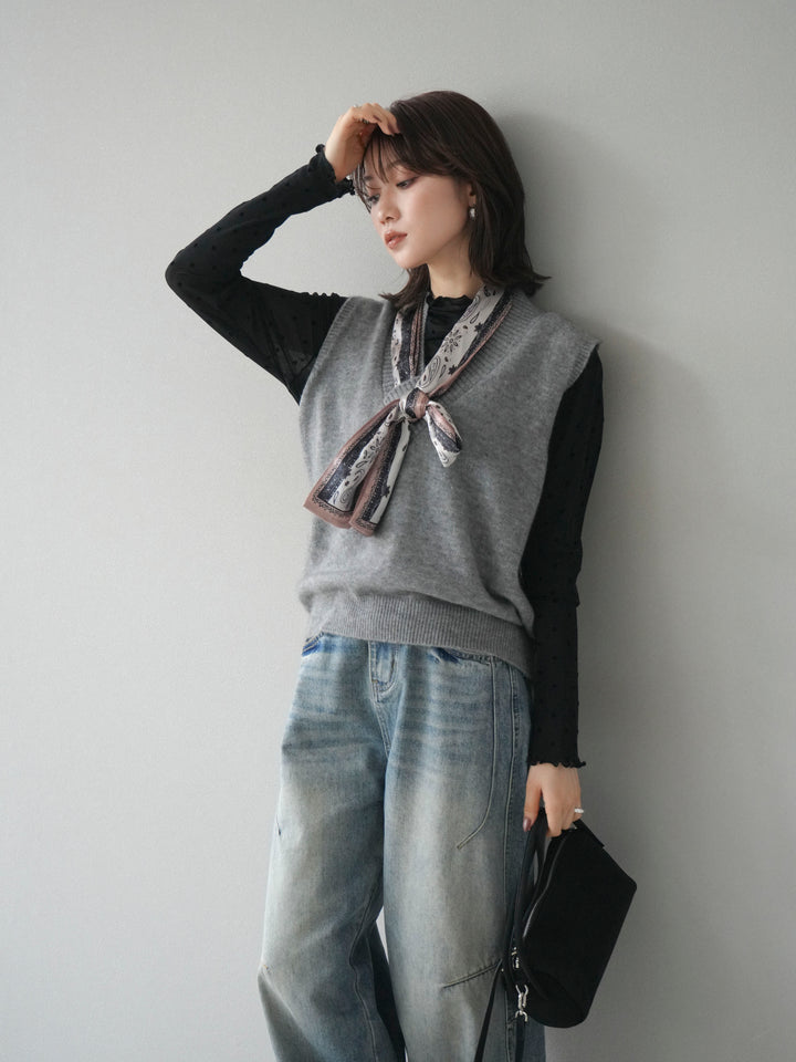 [予約]スカーフ付きニットベスト/gray