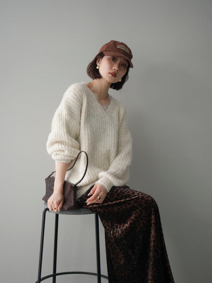 [SET]Vネックレースニットプルオーバー+選べるアクセセット(2set)