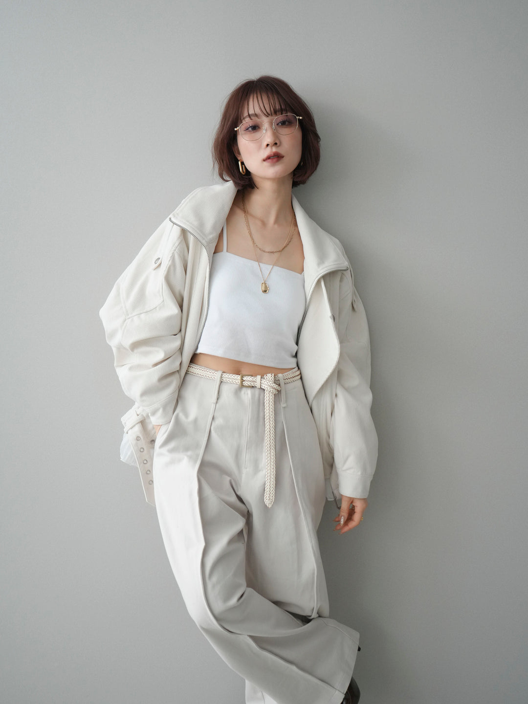 [予約]コーデュロイライダース裾レースブルゾン/offwhite