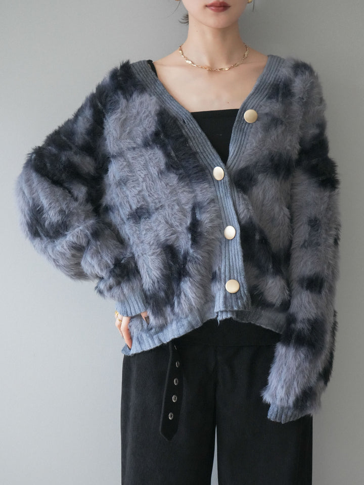 [SET]ニュアンス柄シャギーニットカーディガン+コーデュロイ巻きベルト付きパンツ(2set)