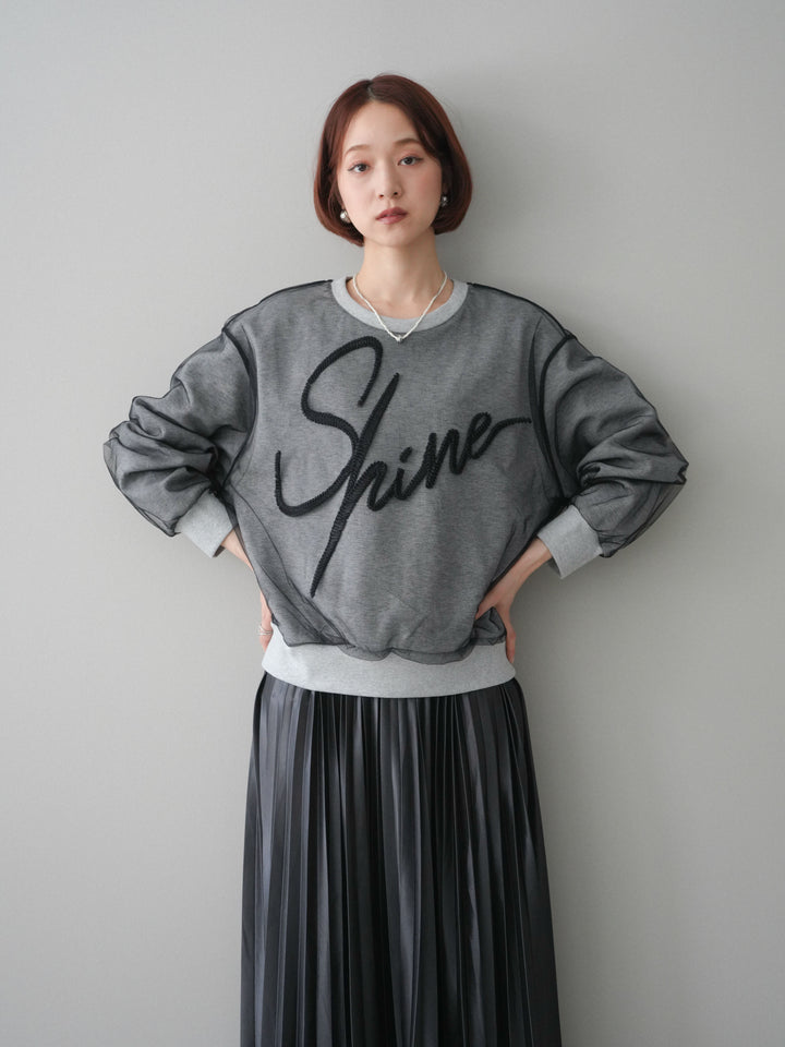 [SET]チュールレイヤードロゴスエットプルオーバー+サテンプリーツマキシスカート(2set)