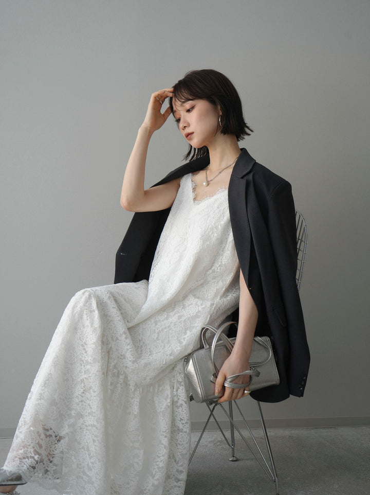 [SET]ギャザー切替レースキャミワンピース+ダブルブレストオーバージャケット(2set)