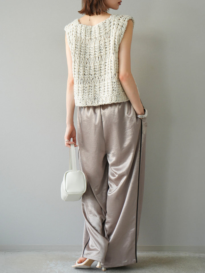 [予約]サテンラインワイドパンツ/グレージュ