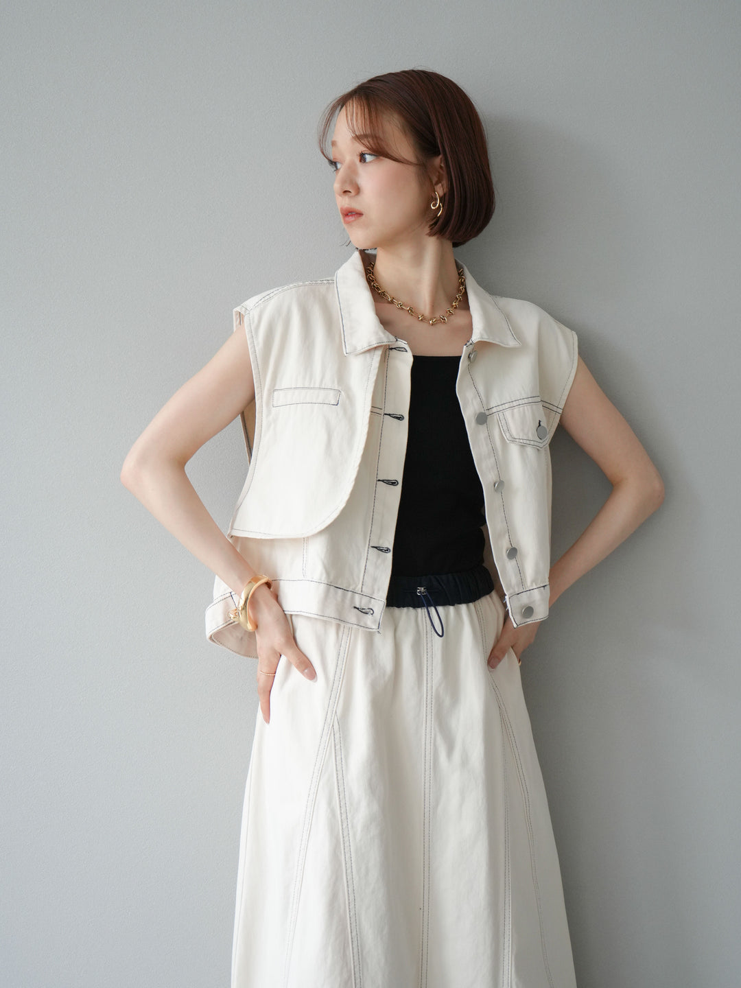 [SET]ステッチコットンツイルベスト＆スカートSET UP(2set)