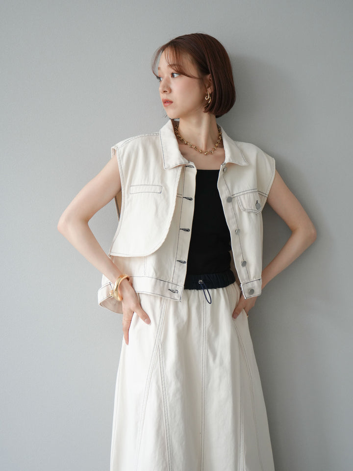 [SET]ステッチコットンツイルベスト＆スカートSET UP(2set)