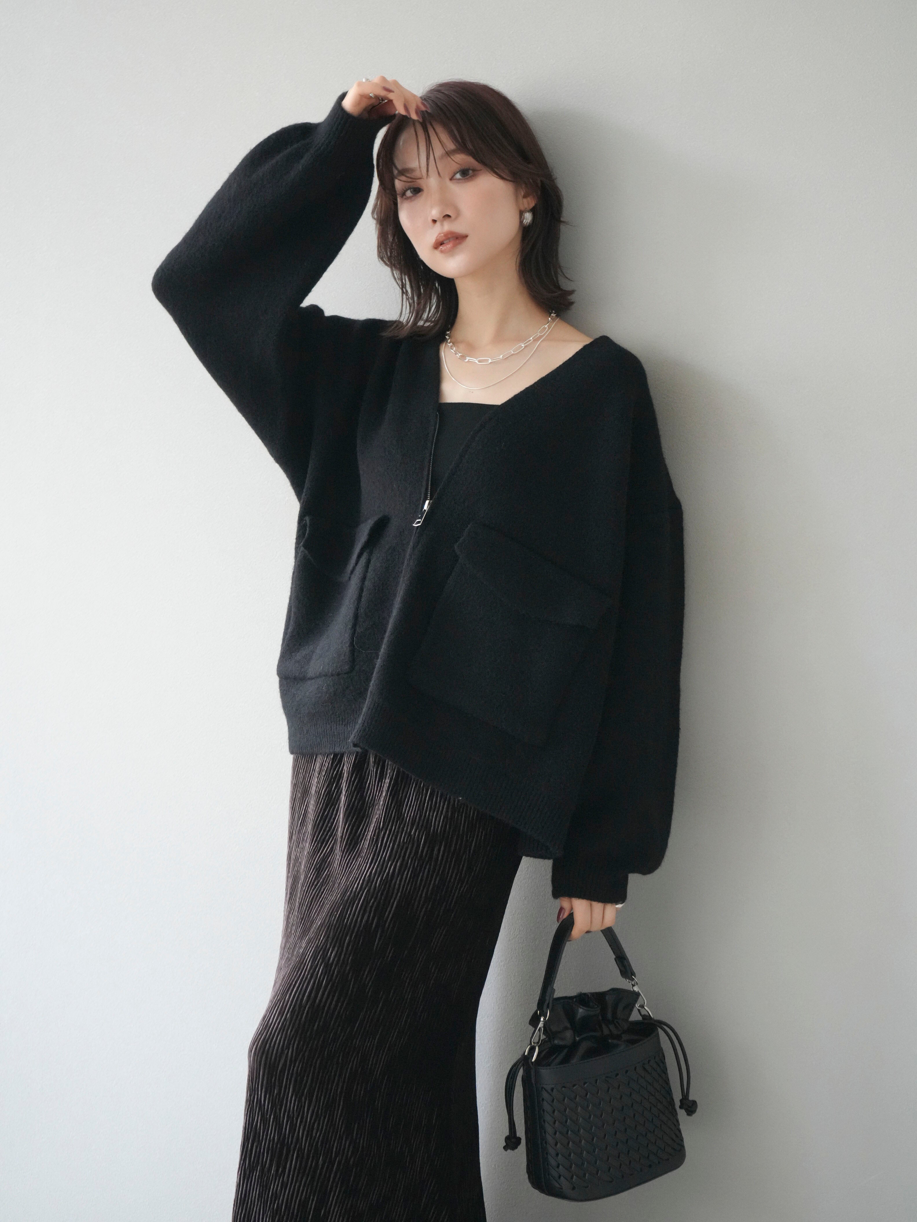 予約]BIGポケットジップニットカーディガン/black – Lumier