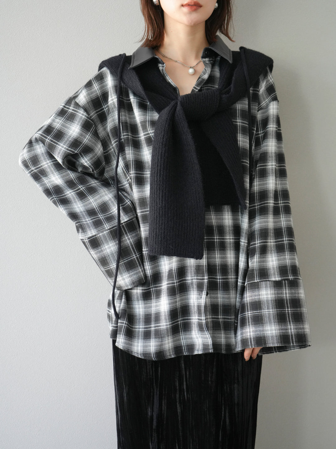 [予約]フードニットマフラー/ブラック