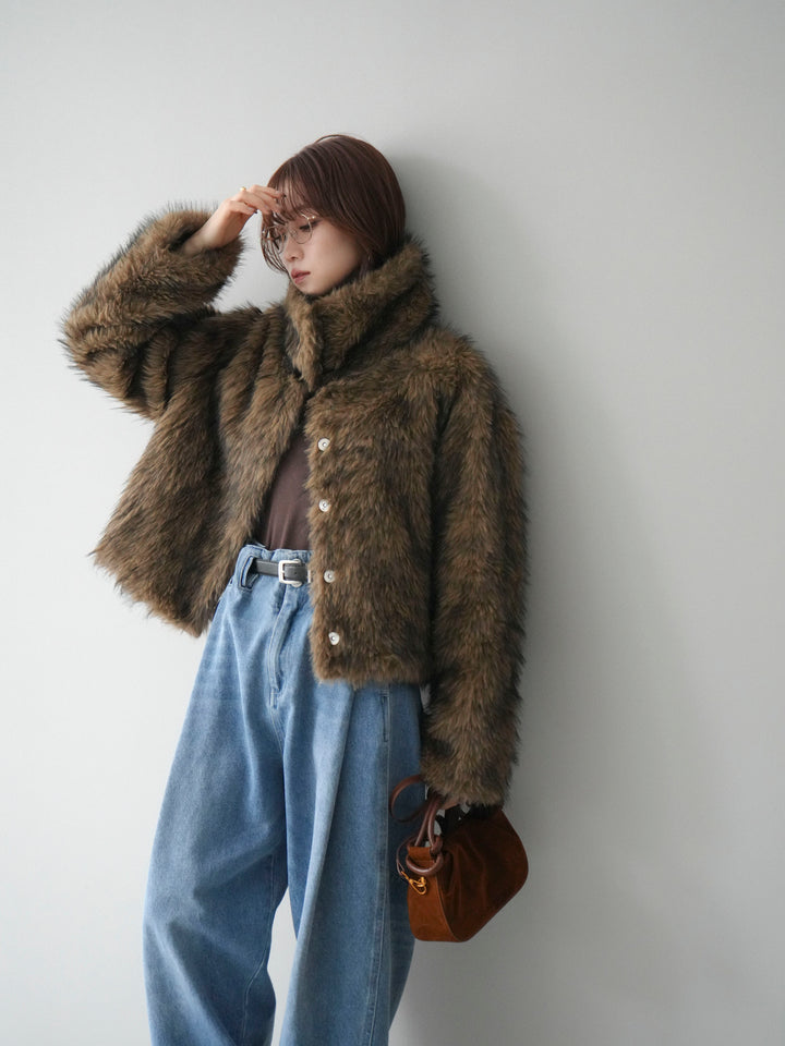 [20%オフ]MIXファースタンドネックショートジャケット/camel