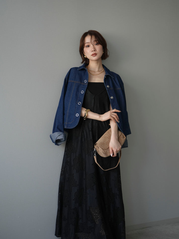 [予約]フラワーレースキャミワンピース/black