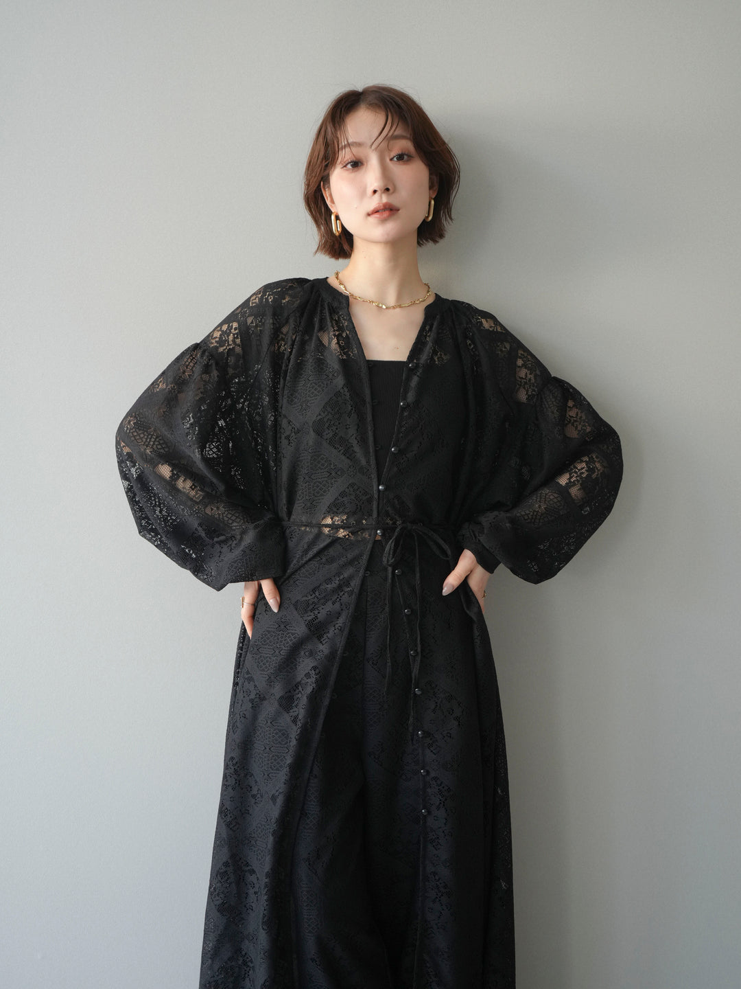 [SET]シアーレースロングガウン+シアーレースイージーパンツ(2set)