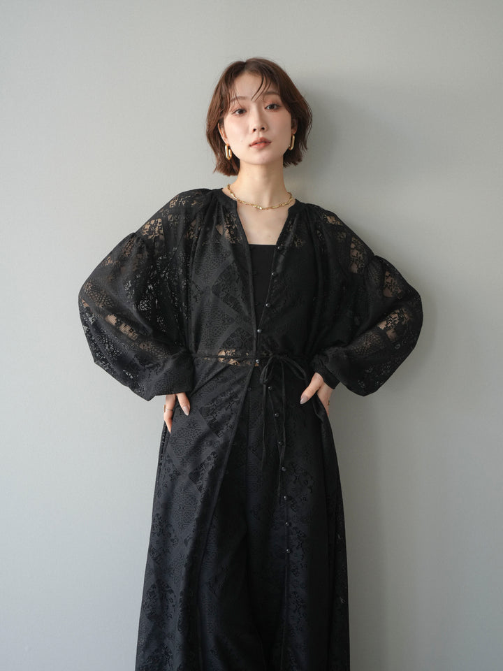 [SET]シアーレースロングガウン+シアーレースイージーパンツ(2set)