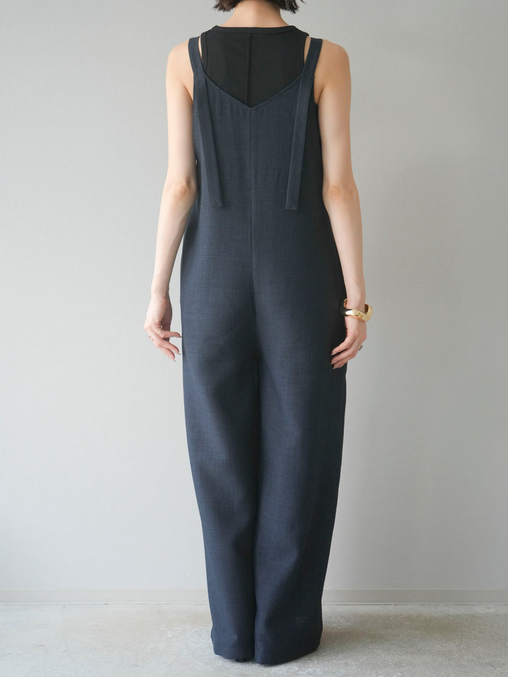 [予約]リネンタッチボタンサロペット/チャコール