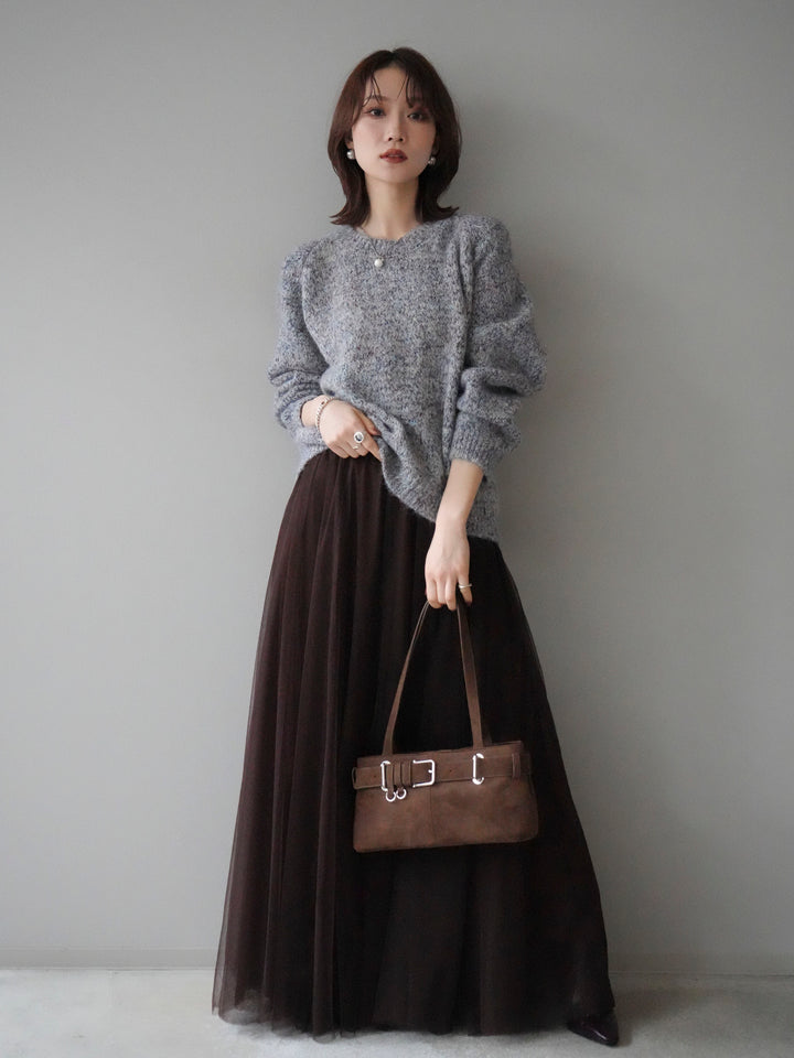 【預購】Logo標籤混紡紗線針織套頭衫/紫色