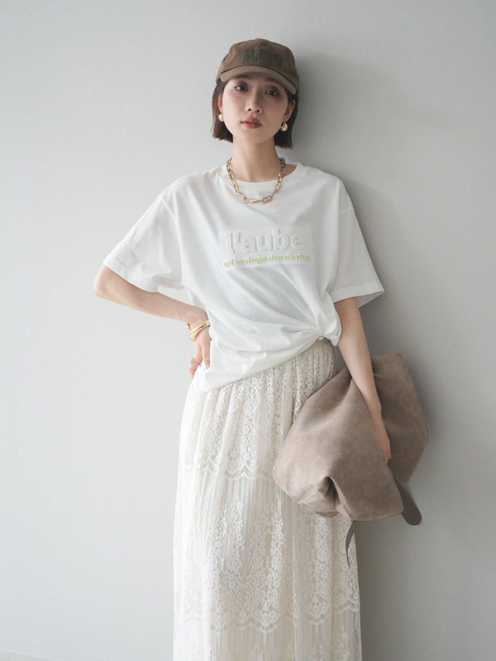 [SET]エンボスロゴTEE+裏プリーツ総レースロングスカート(2set)