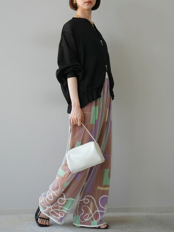 [予約]コード刺繍チュールレイヤードパンツ/オフ