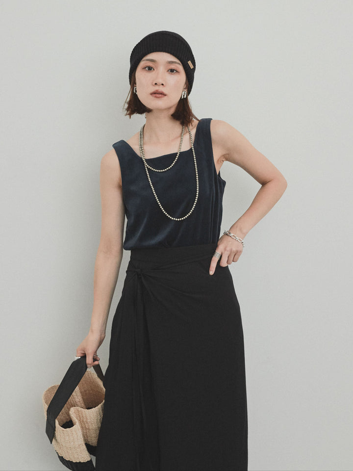 [予約]スクエアベロアタンクトップ/ネイビー