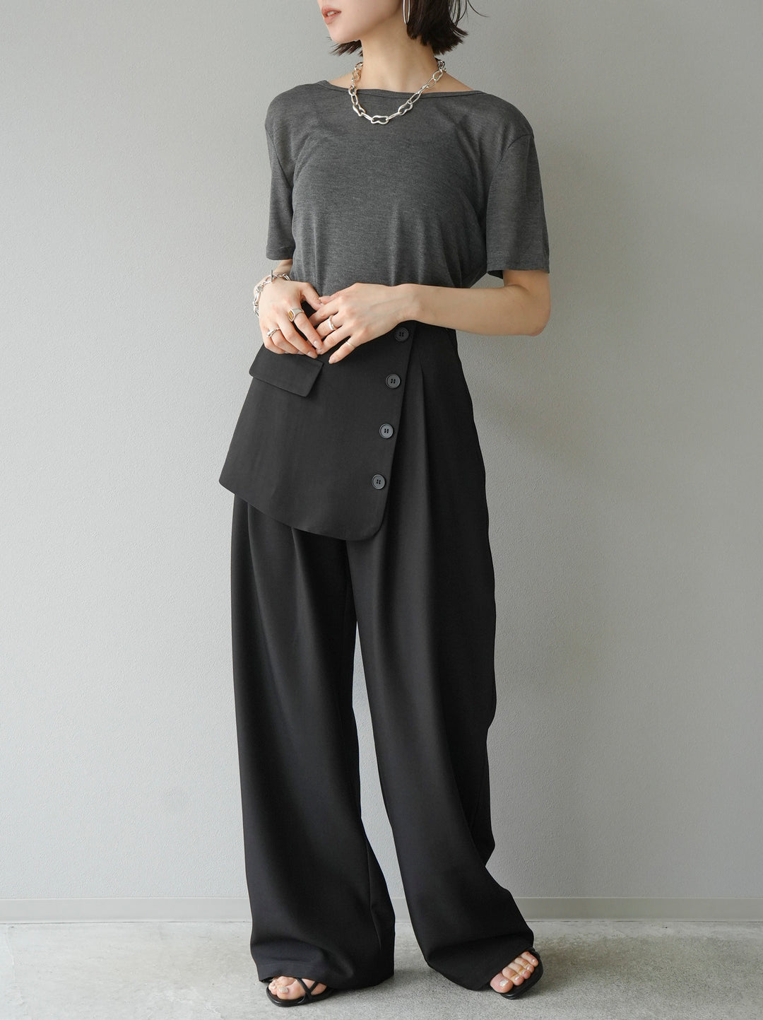 [Pre-order] Front flap slacks pants/black