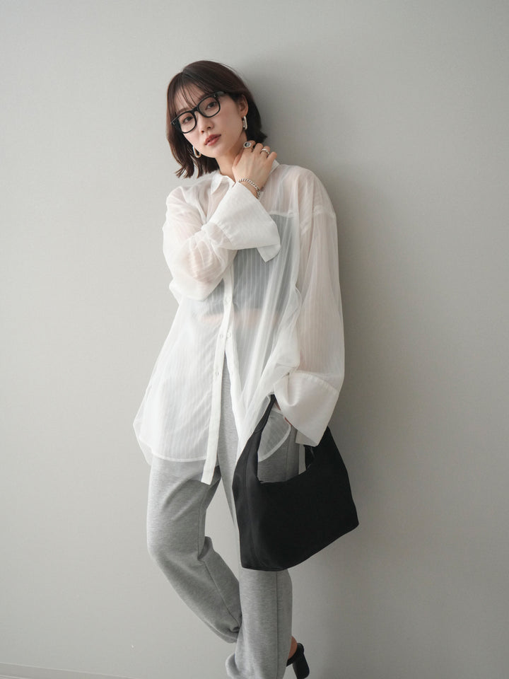 [予約]チュールレイヤードストライプシアーシャツ/offwhite