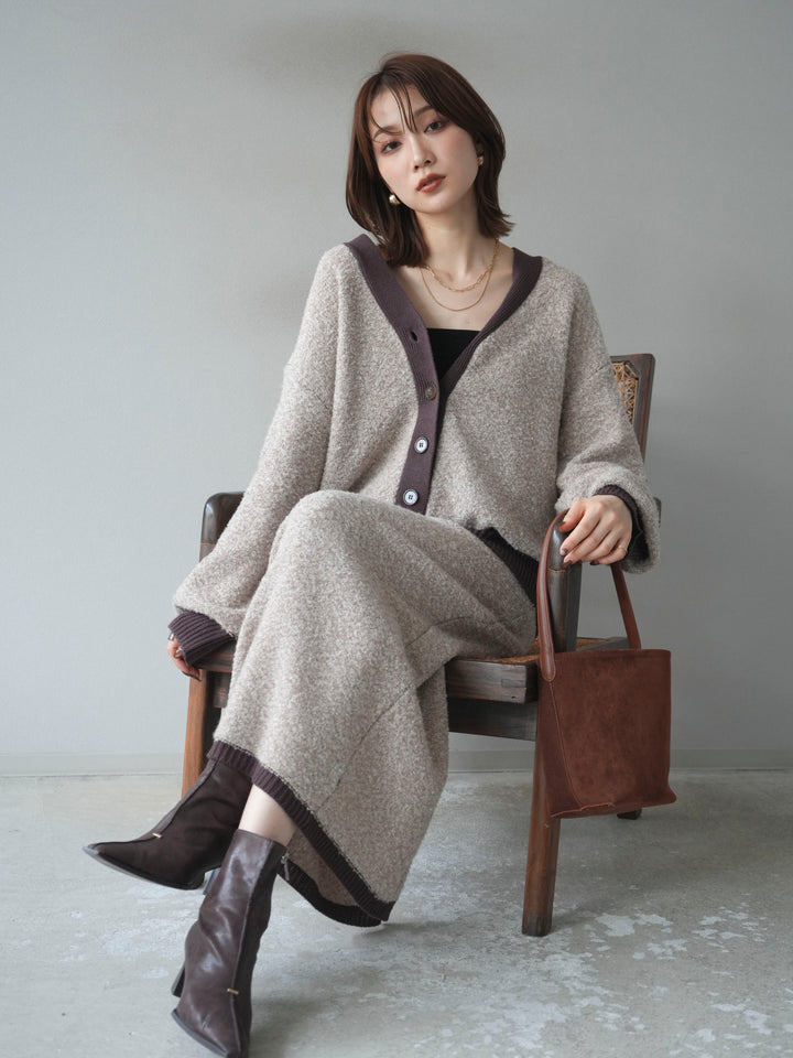 [予約]ブークレバイカラーニットカーディガン/beige