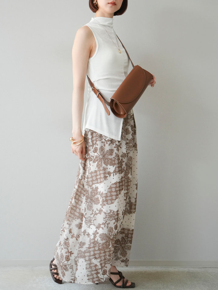 [予約]フラワーパターンフレアスカート/ベージュ