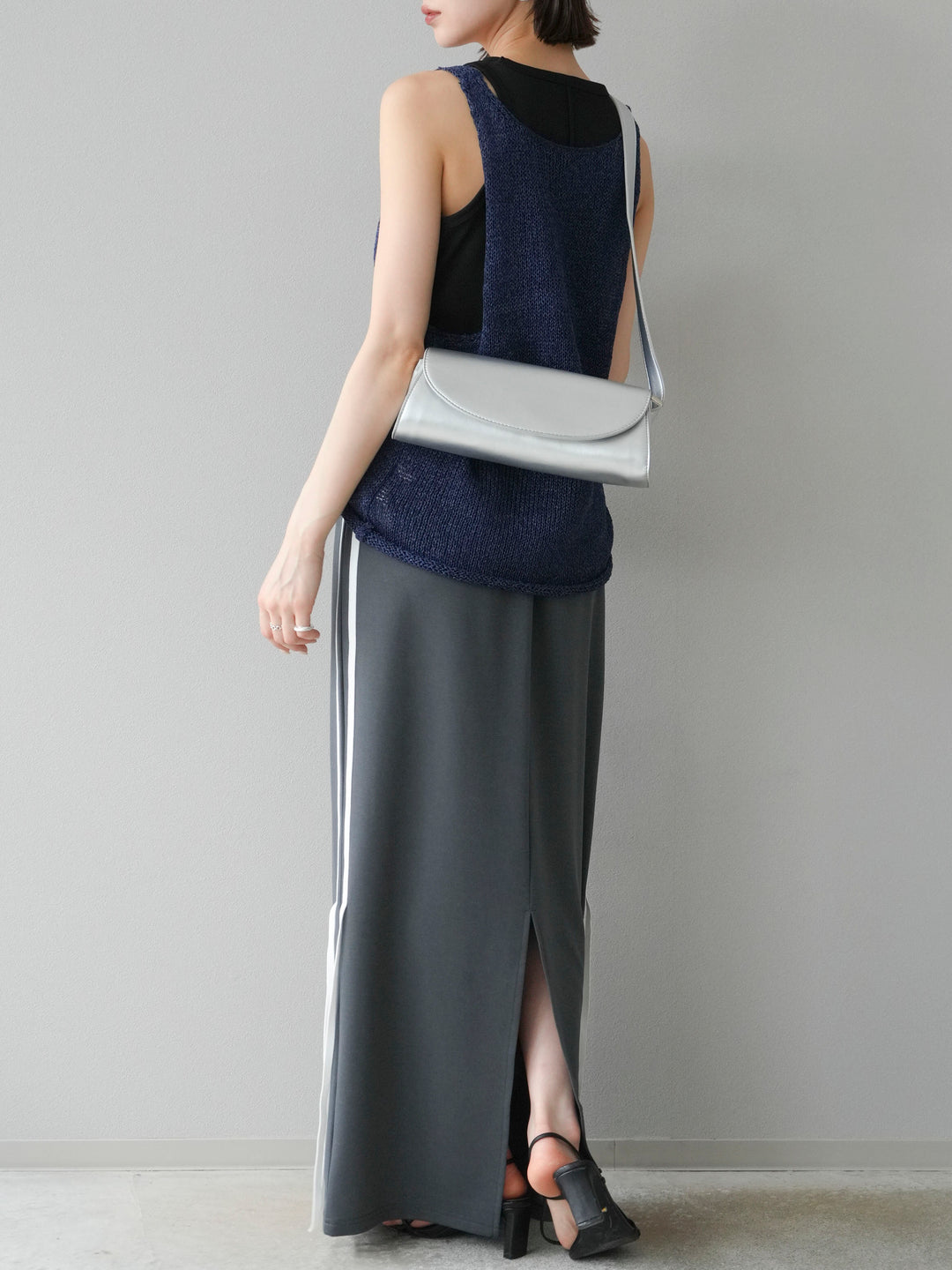 [予約]サイドラインジャージナロースカート/チャコール