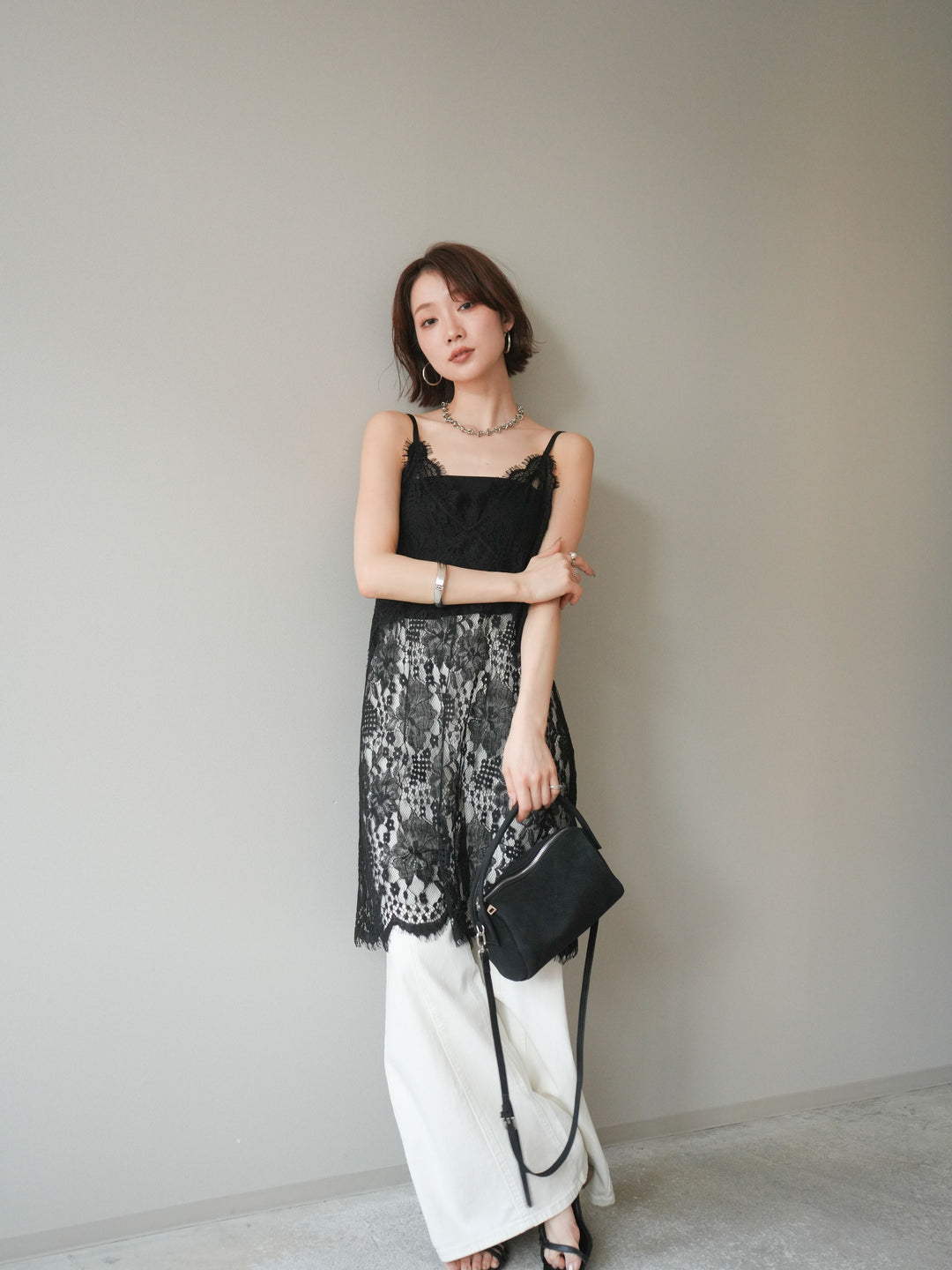 [予約]総レースチュニックキャミソール/black