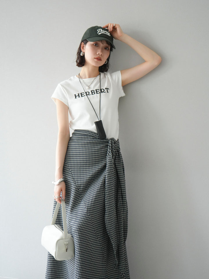 [SET]刺繍ロゴTシャツ＆レザーポーチネックレスSET +サイド巻きツイルスカート(2set)