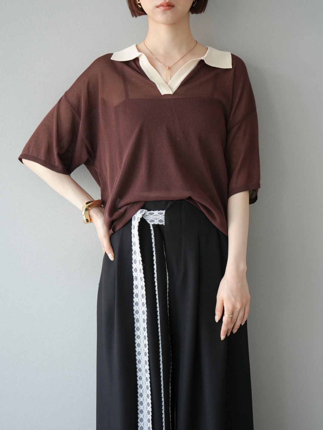 [予約]シアーポロニットプルオーバー/ブラウン