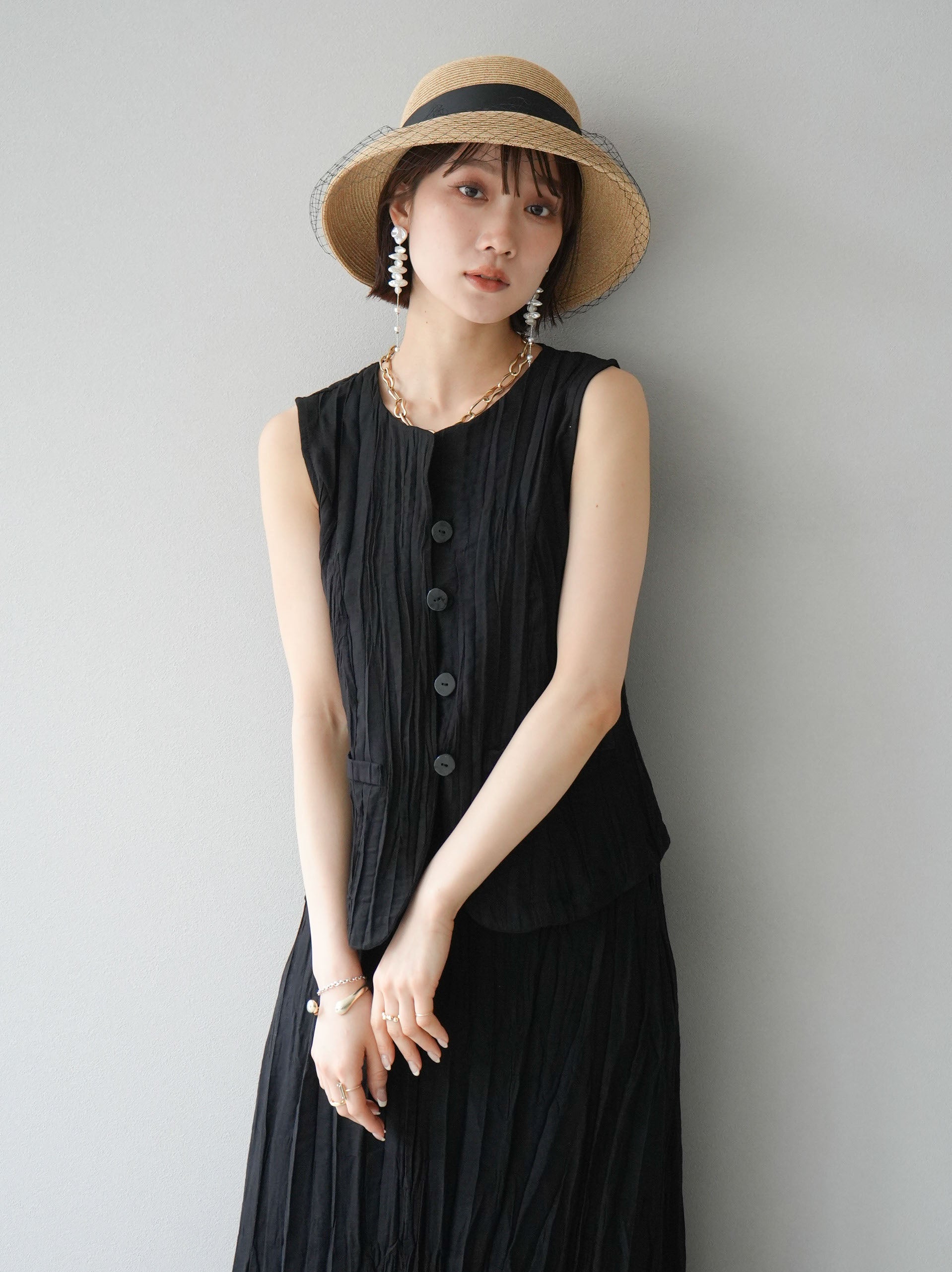 veritecueurリトアニアリネンJPスカート ストライプ 即納]リネンライク